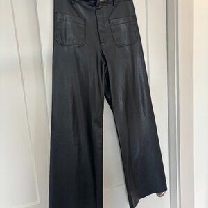 Zara Faux Black Leather Cropped Flaire Pants Size4